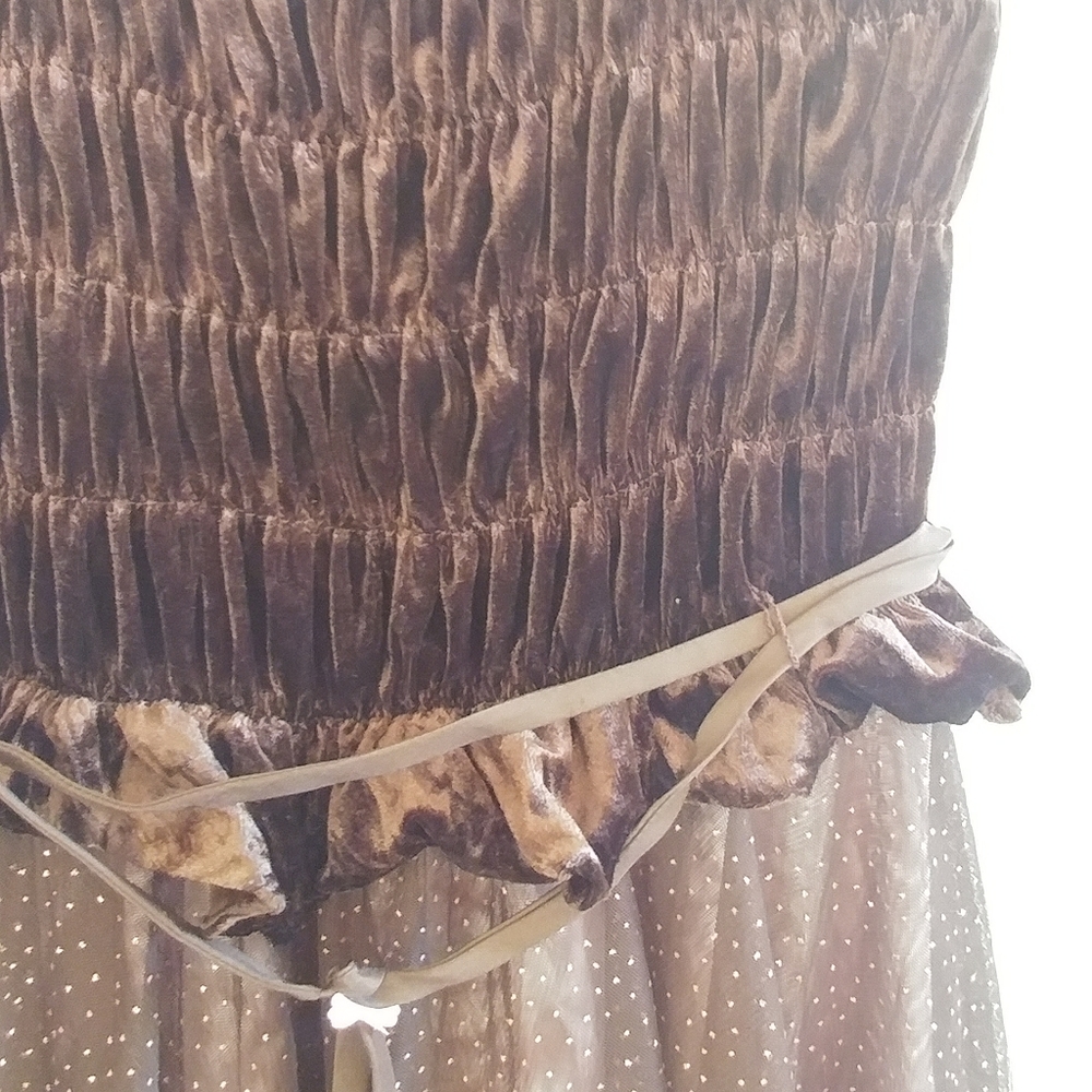 Girls Brown Velvet with Tulle Skirt Dress - Picture 5 of 5